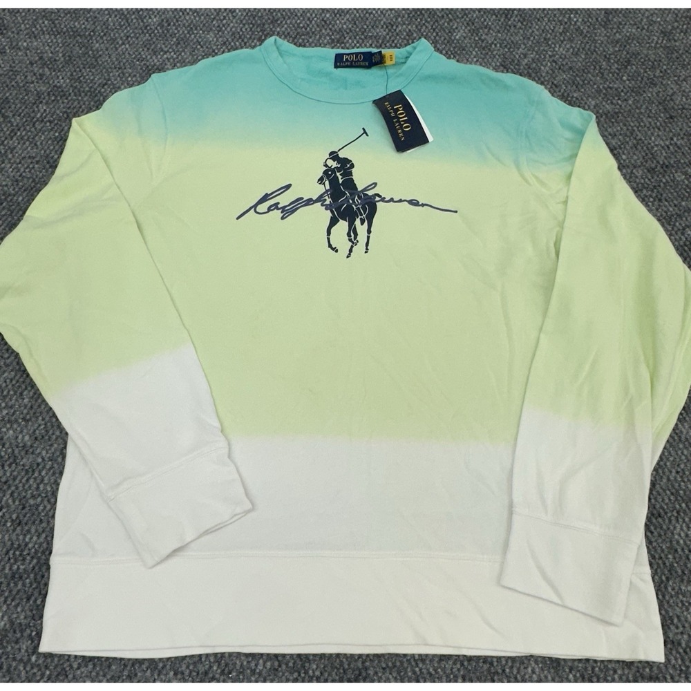 Polo Ralph Lauren Men's XL Long Sleeve Dip Dye Tee Shirt Colorblock Big Logo